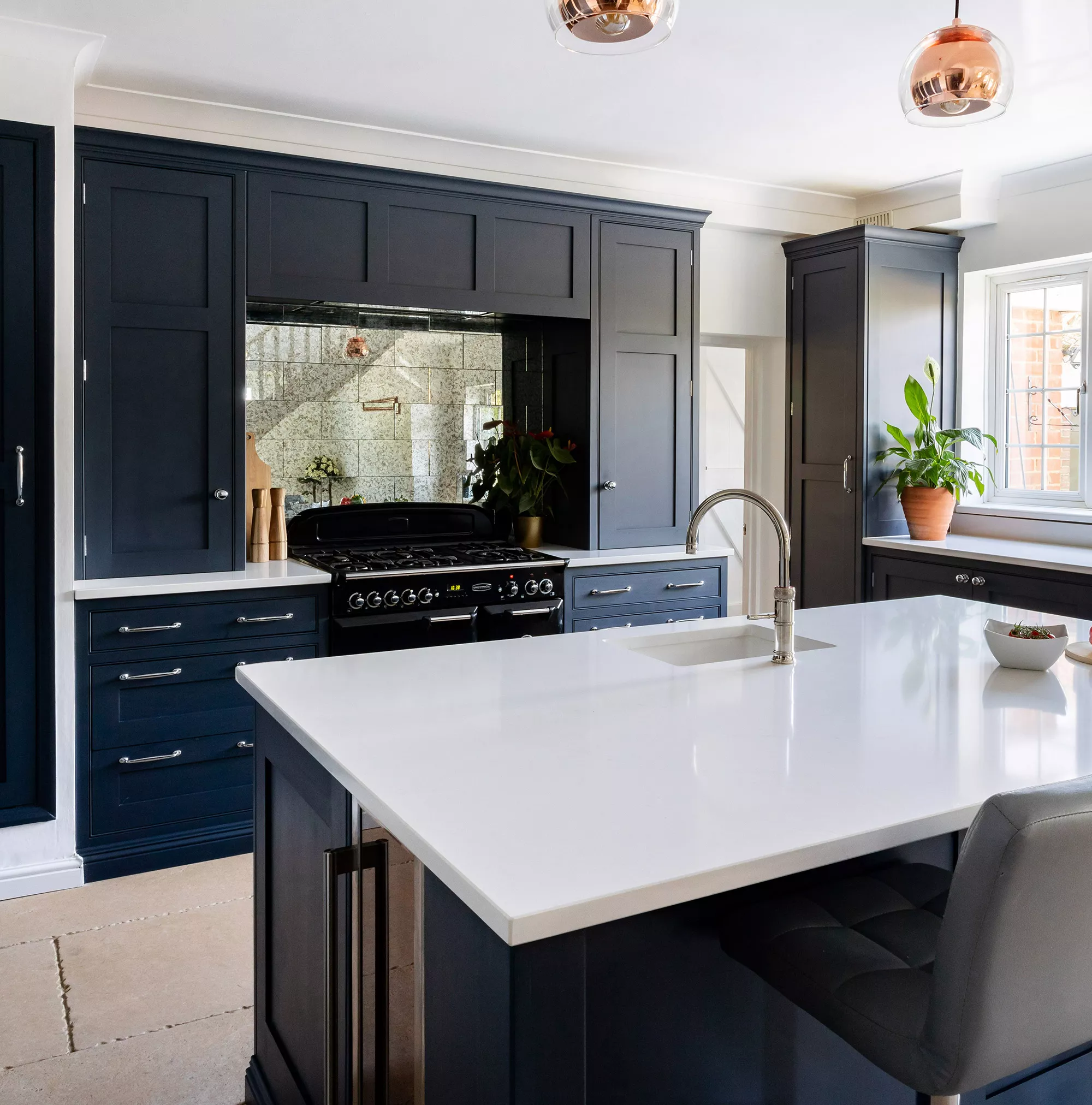 blue bespoke kitchen