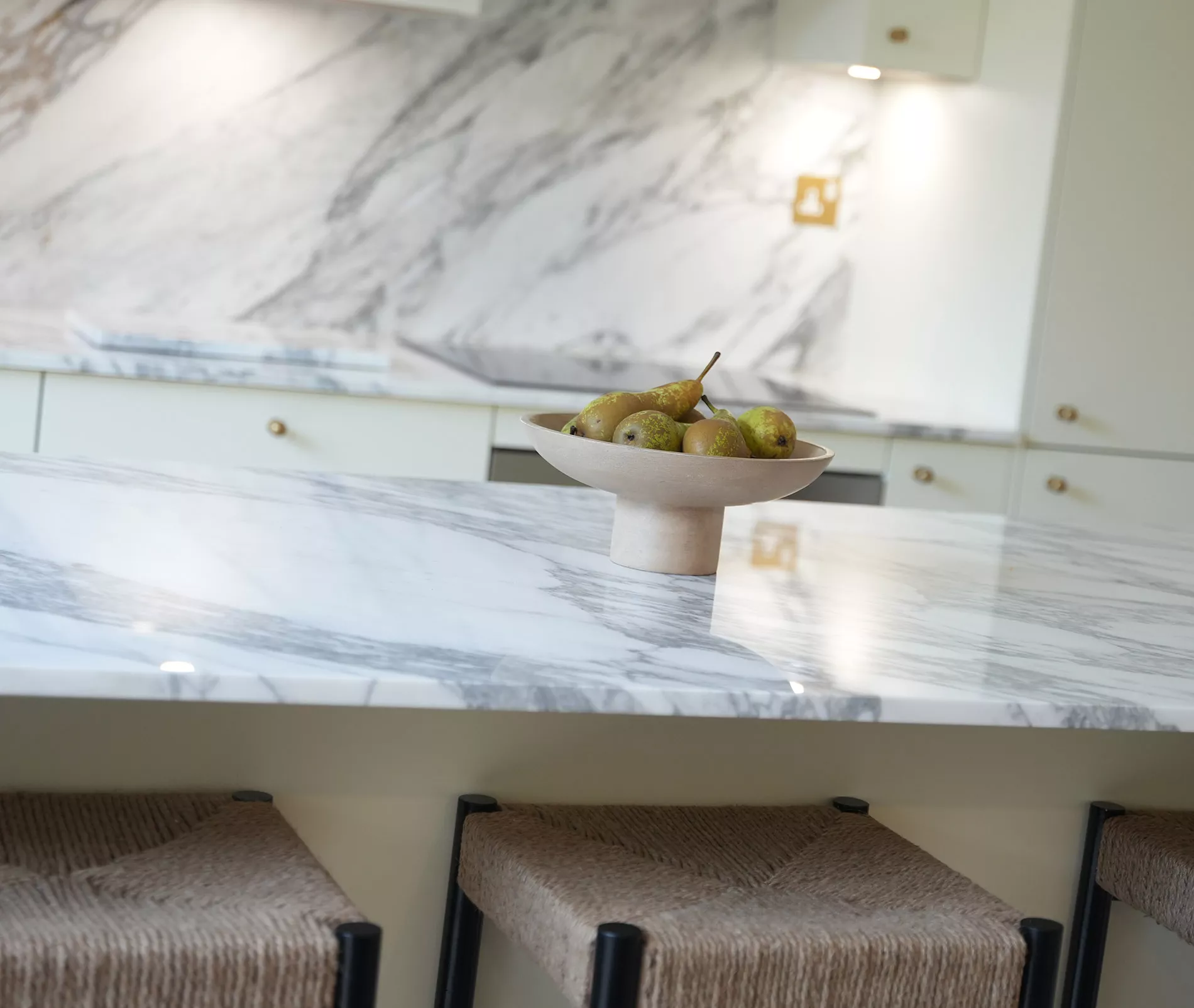 veined white marble kitchen design