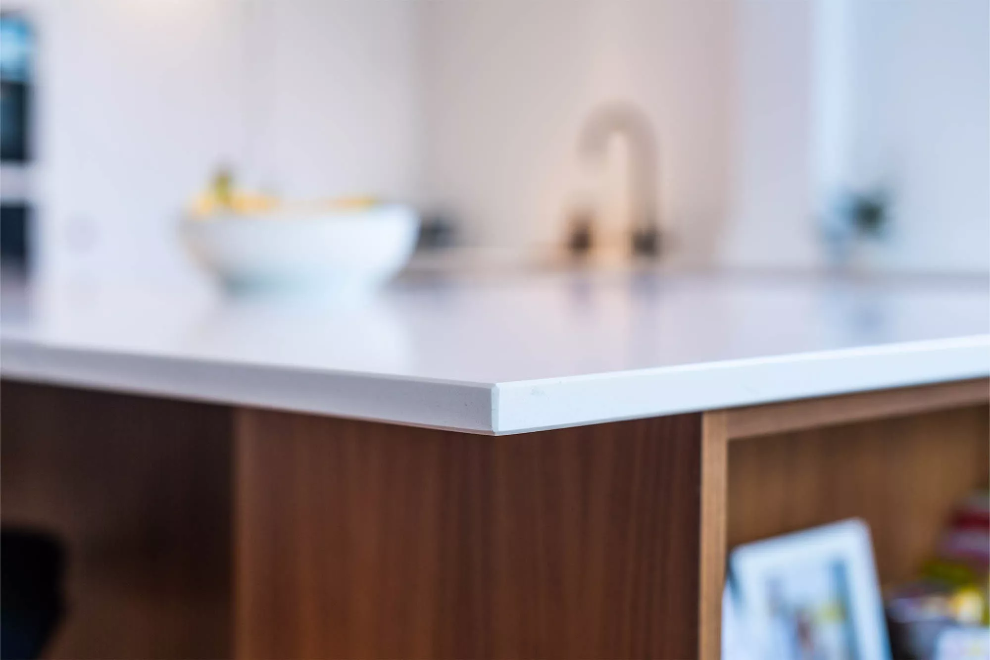 white and walnut kitchen island