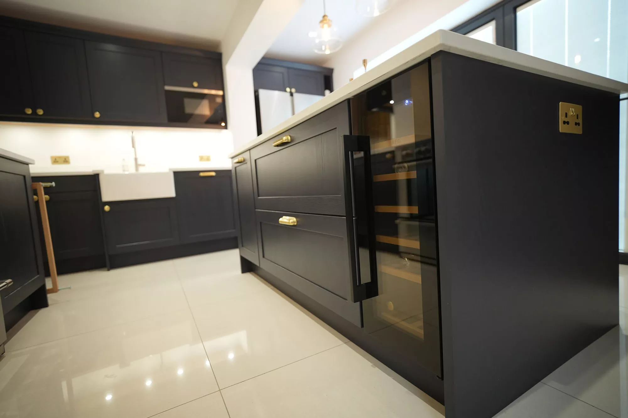 navy blue shaker kitchen island