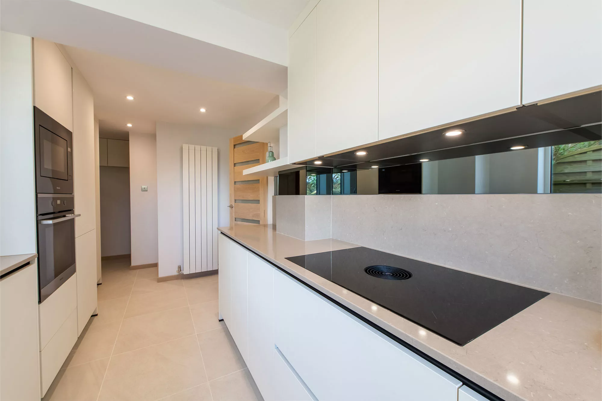 modern white galley kitchen